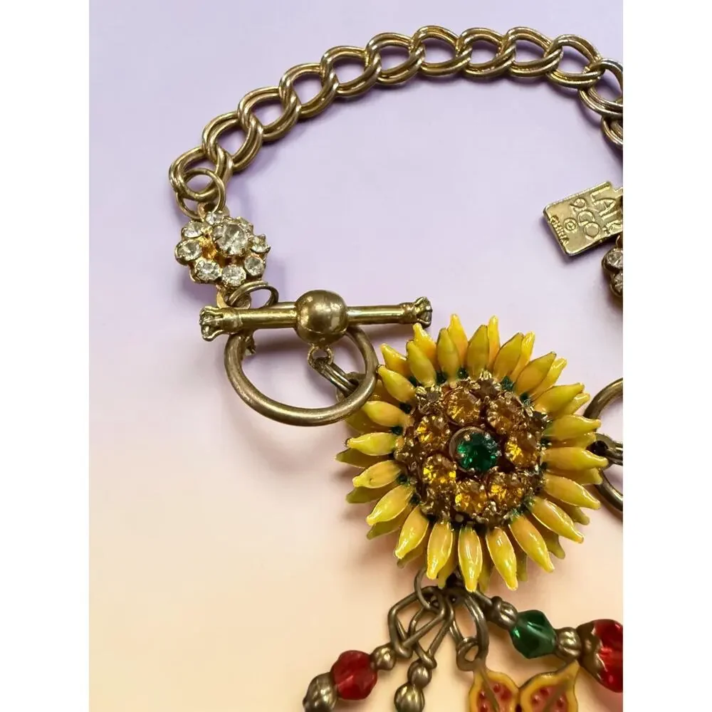 Vintage Lunch at the Ritz LATR2GO Sunflower Charm Bracelet Maximalist 8